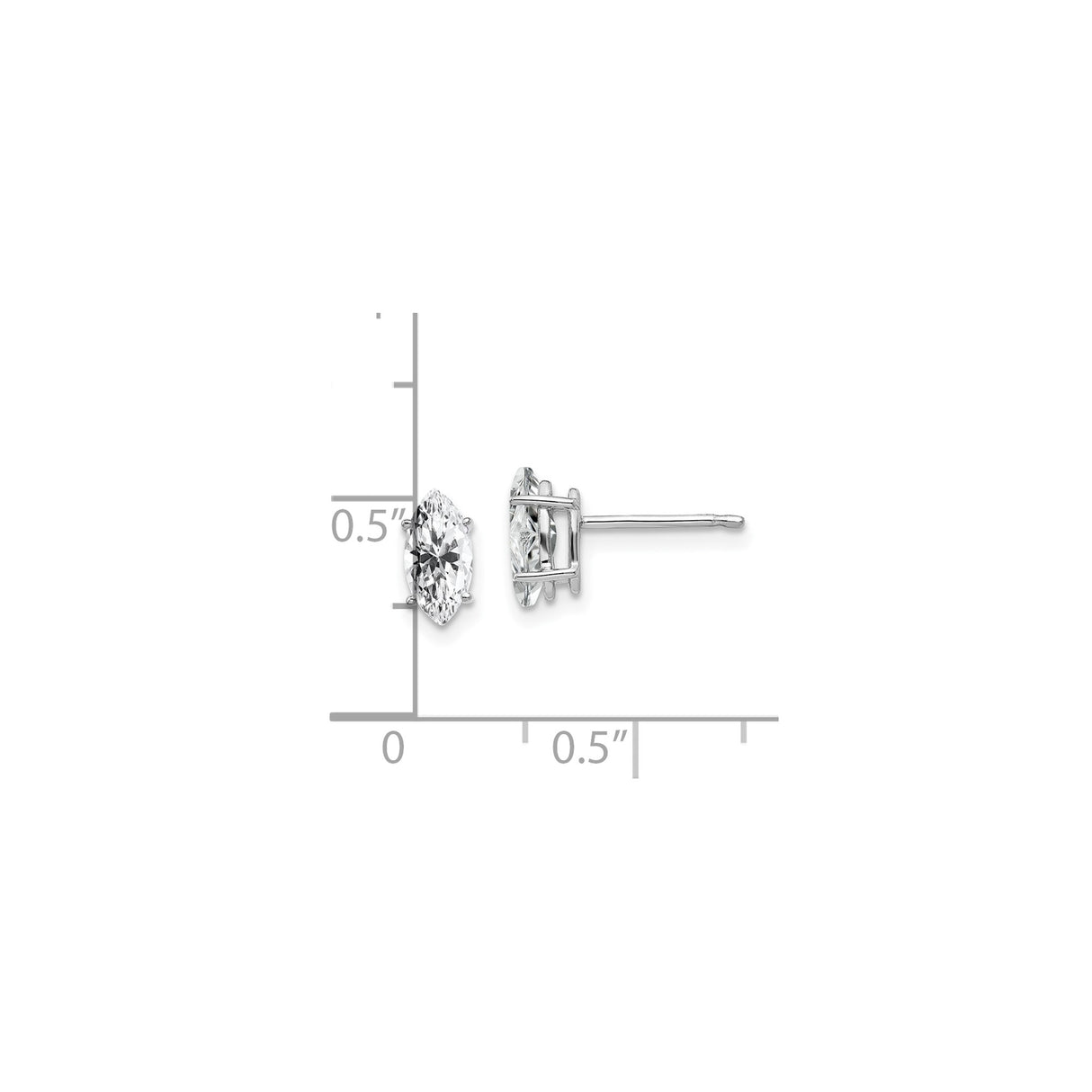 14k White Gold Marquise Cut Cubic Zirconia Stud Earrings, Minimalist Design for Women