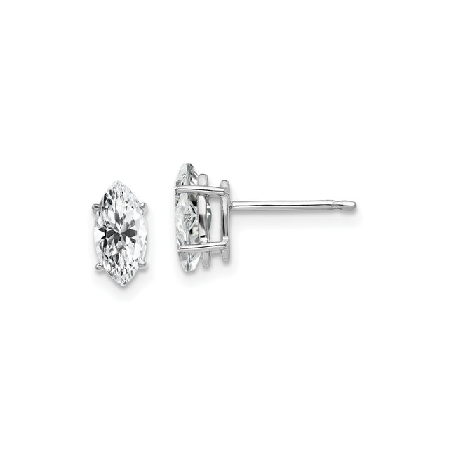 14k White Gold Marquise Cut Cubic Zirconia Stud Earrings, Minimalist Design for Women