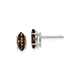 14k White Gold Smoky Quartz Marquise Stud Earrings, Prong Set Minimalist Design for Women
