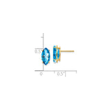 14k Yellow Gold Stud Earrings with Marquise Swiss Blue Topaz, Four Prong Setting for Women