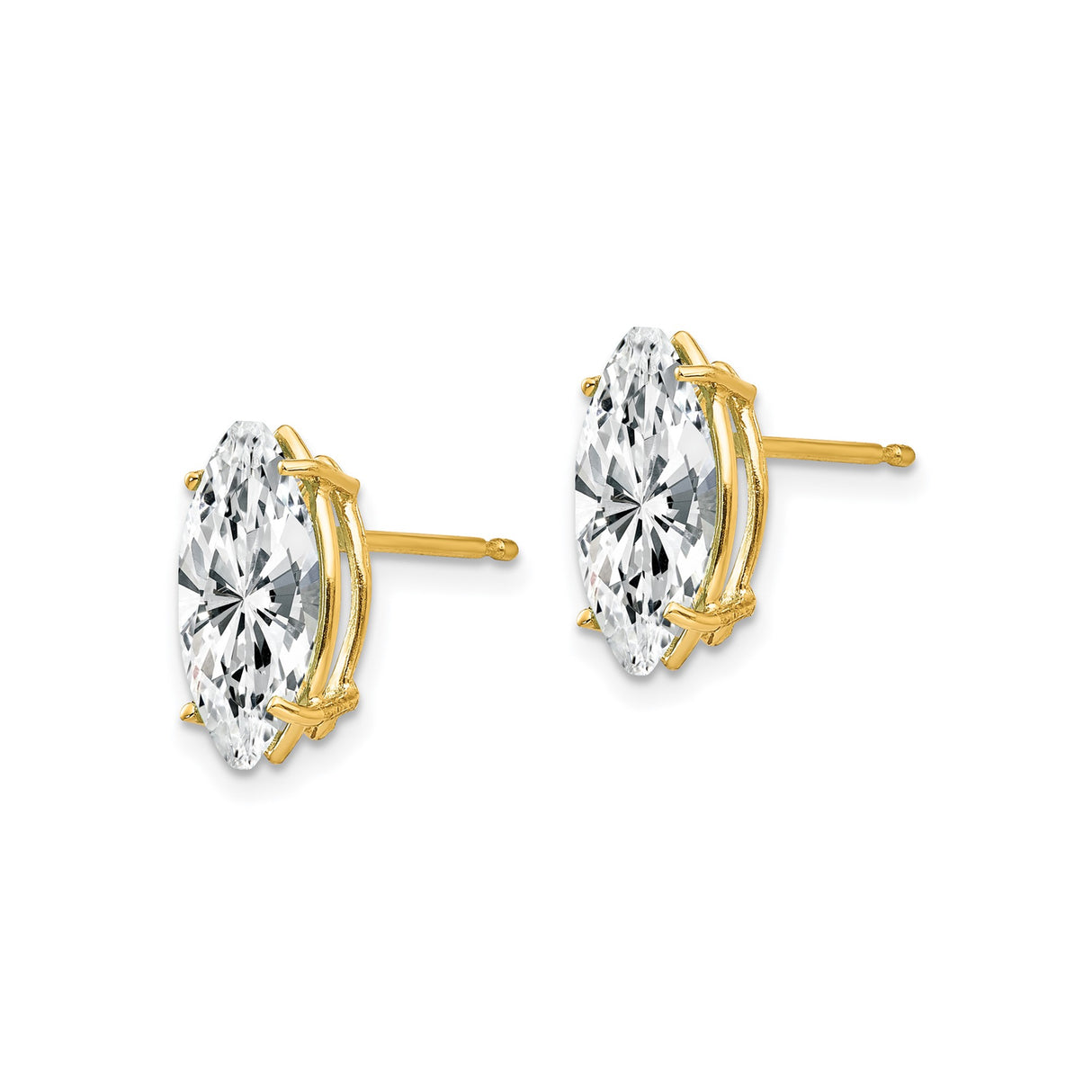 14k Yellow Gold Marquise Cut Cubic Zirconia Stud Earrings, Solitaire Minimalist Style