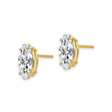 14k Yellow Gold Marquise Cut Cubic Zirconia Stud Earrings, Solitaire Minimalist Style