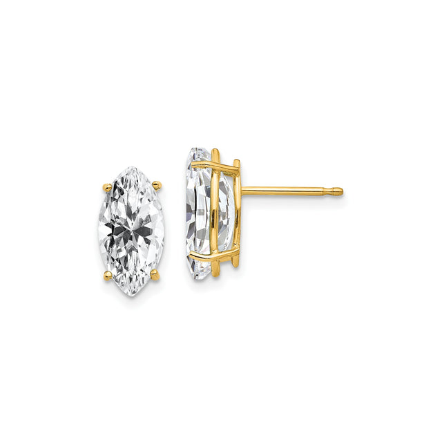14k Yellow Gold Marquise Cut Cubic Zirconia Stud Earrings, Solitaire Minimalist Style