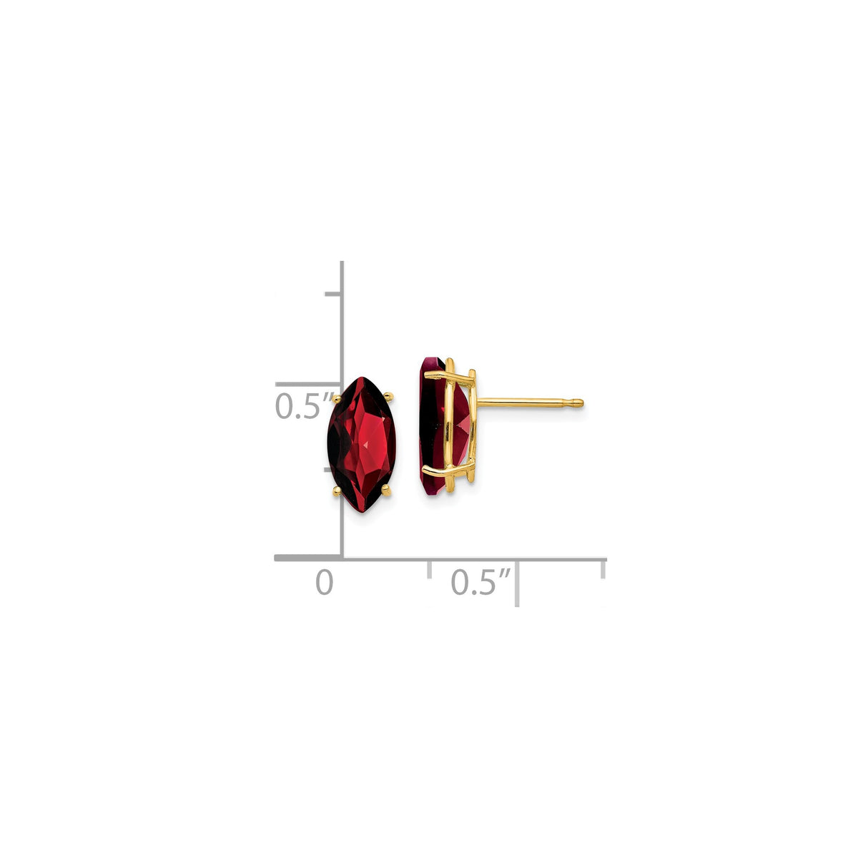 14k Yellow Gold Garnet Stud Earrings, Marquise Cut January Birthstone Jewelry for Women