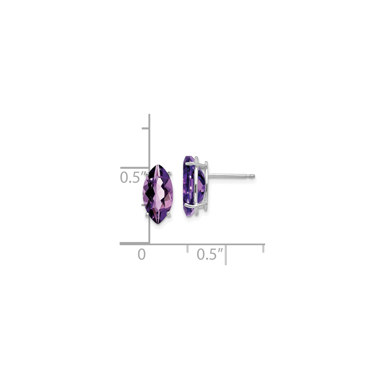14k White Gold Marquise Amethyst Stud Earrings, Prong Set February Birthstone Jewelry