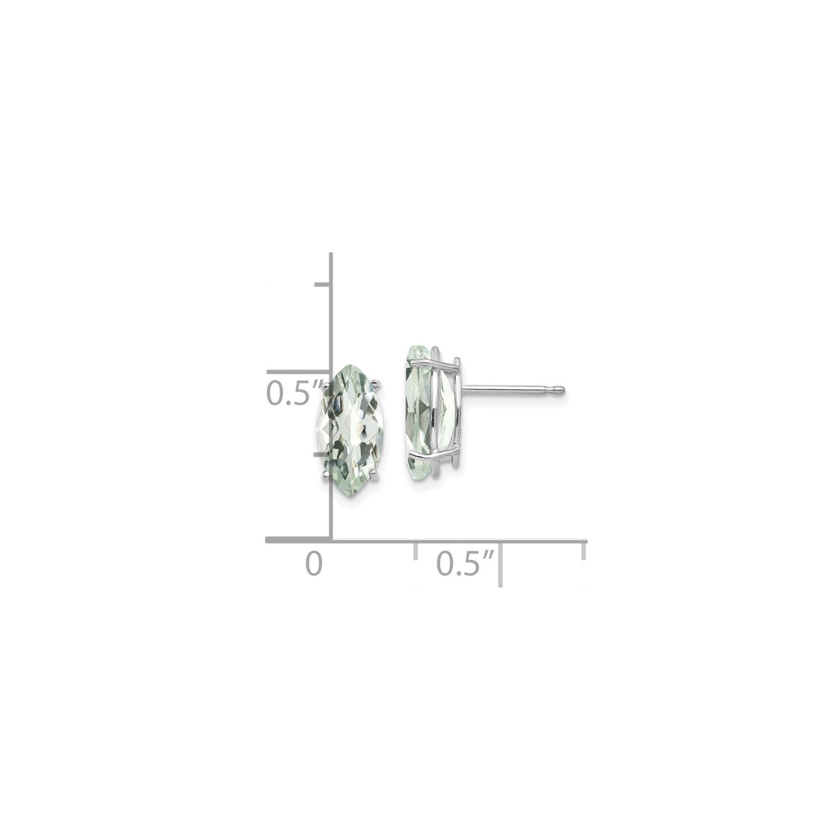 14k White Gold Marquise Cut Green Amethyst Stud Earrings, Minimalist Modern Design