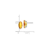 14k White Gold Citrine Marquise Stud Earrings, Four Prong Setting, Modern Minimalist Style