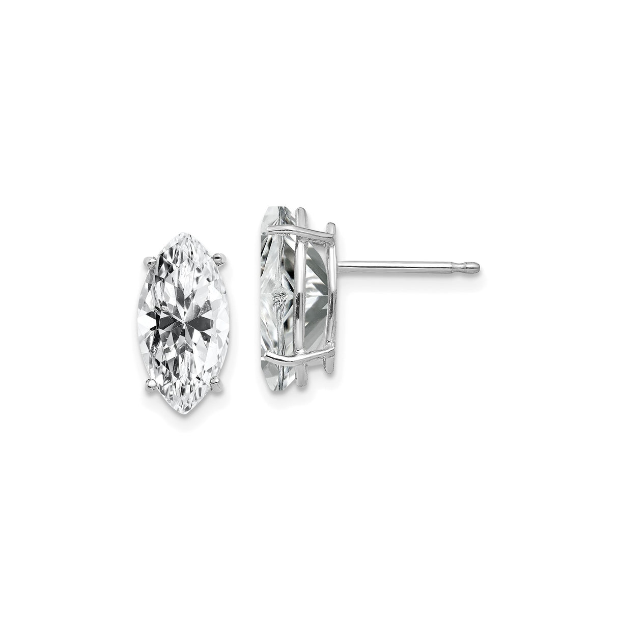 14k White Gold Marquise Cut Cubic Zirconia Stud Earrings, Modern Prong Setting, Minimalist Style
