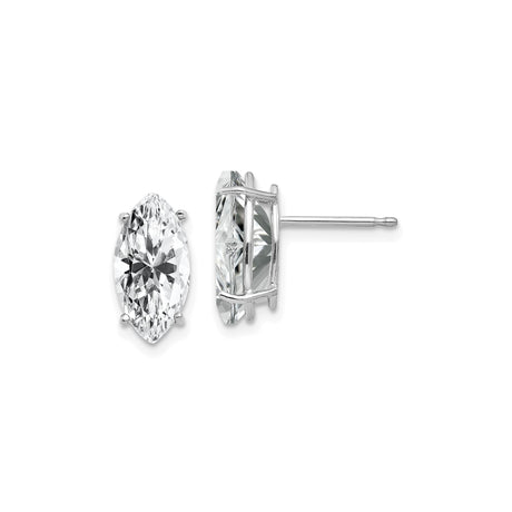 14k White Gold Marquise Cut Cubic Zirconia Stud Earrings, Modern Prong Setting, Minimalist Style