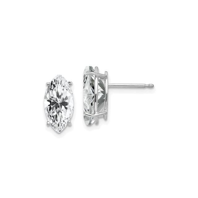 14k White Gold Marquise Cut Cubic Zirconia Stud Earrings, Modern Prong Setting, Minimalist Style
