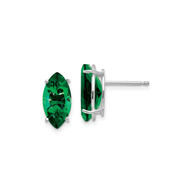 14k White Gold Stud Earrings with Marquise Cut Helenite, Minimalist Prong Setting