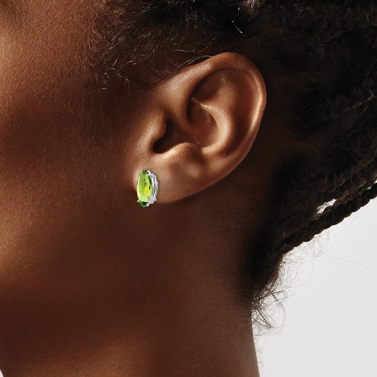 14k White Gold Marquise Peridot Stud Earrings, Minimalist Prong Setting for Women