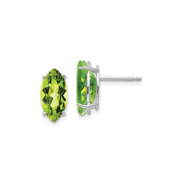 14k White Gold Marquise Peridot Stud Earrings, Minimalist Prong Setting for Women