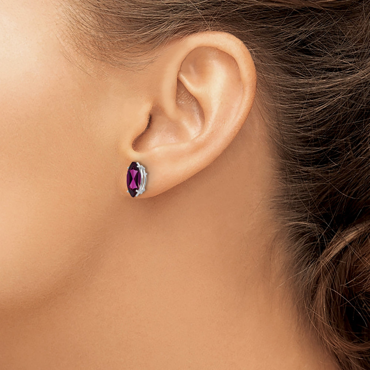 14k White Gold Marquise Rhodolite Garnet Stud Earrings, Modern Fine Jewelry for Women