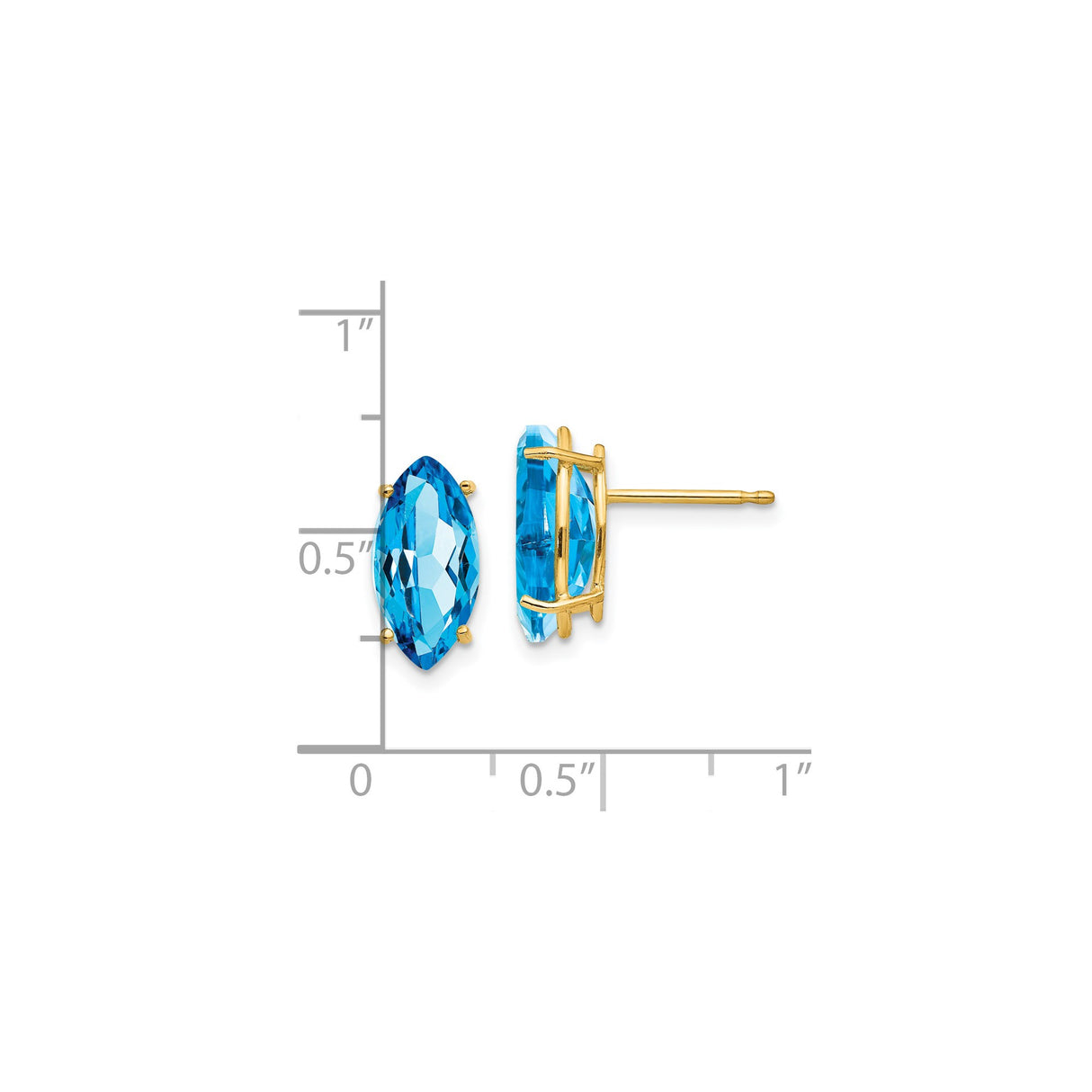 14k Yellow Gold Blue Topaz Marquise Stud Earrings, Minimalist Polished Design for Women