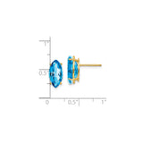 14k Yellow Gold Blue Topaz Marquise Stud Earrings, Minimalist Polished Design for Women