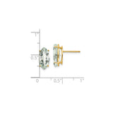 14k Yellow Gold Stud Earrings with Marquise Cut Green Amethyst in Four Prong Setting