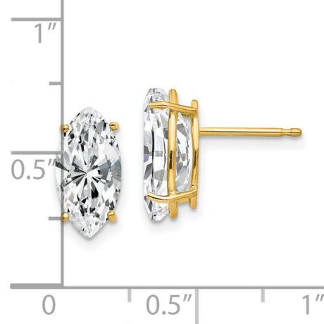 14k Yellow Gold Marquise Stud Earrings with Clear Cubic Zirconia, Minimalist Design for Women