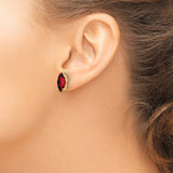 14k Yellow Gold Garnet Stud Earrings, Marquise Cut, Four Prong Setting, January Birthstone Jewelry