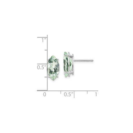 14k White Gold Marquise Green Amethyst Stud Earrings, Prong Set Minimalist Style