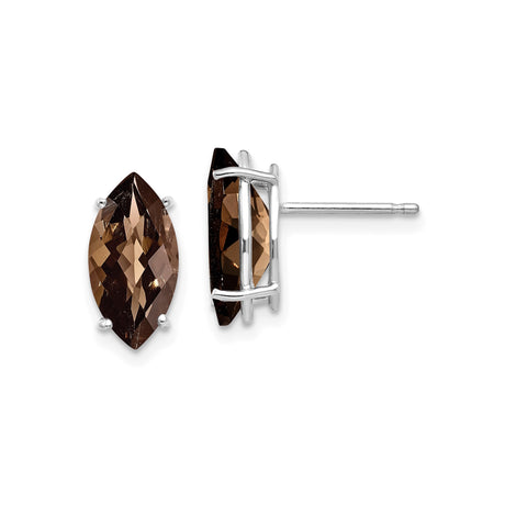 14k White Gold Smoky Quartz Marquise Cut Stud Earrings, Prong Set Gemstone Jewelry