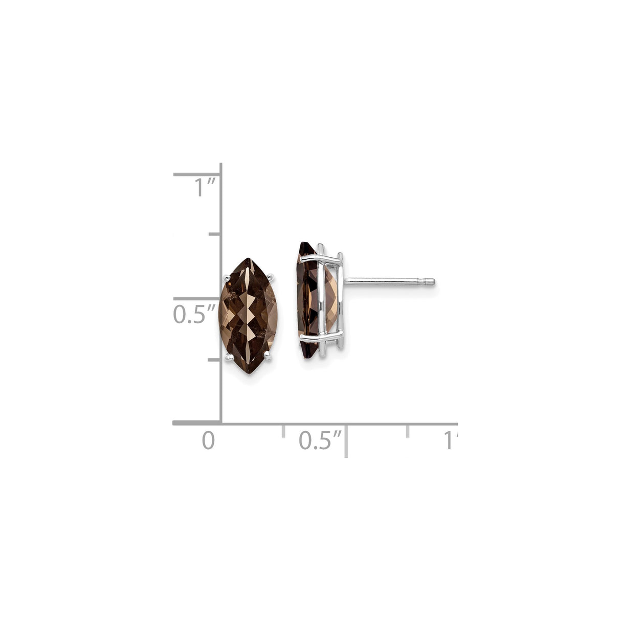 14k White Gold Marquise Smoky Quartz Stud Earrings, Classic Four-Prong Setting