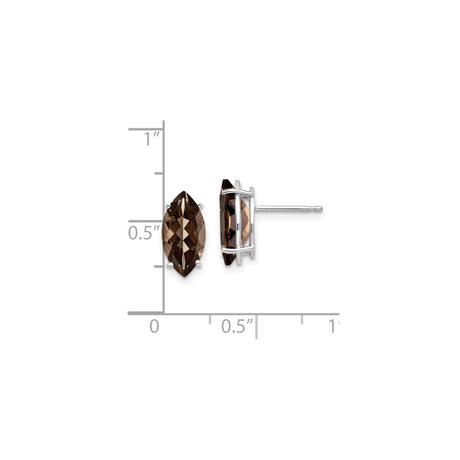 14k White Gold Marquise Smoky Quartz Stud Earrings, Classic Four-Prong Setting