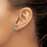 14k Yellow Gold Stud Earrings with Swiss Blue Topaz, Cushion Cut in Four Prong Setting