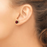 14k Yellow Gold Garnet Stud Earrings, Cushion Cut Four Prong Setting, January Birthstone