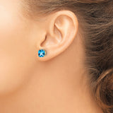 14k Yellow Gold Blue Topaz Stud Earrings, Cushion Cut, Four Prong Setting, December Birthstone