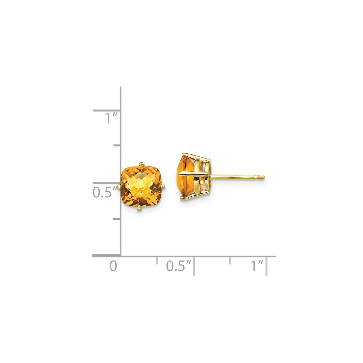 14k Yellow Gold Cushion Cut Citrine Stud Earrings, Classic November Birthstone Jewelry