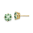 14k Yellow Gold Stud Earrings with Cushion Cut Green Quartz, Four Prong Setting
