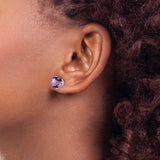 14k White Gold Amethyst Stud Earrings, Cushion Cut Purple Gemstone in Four Prong Setting