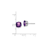 14k White Gold Amethyst Stud Earrings, Cushion Cut Purple Gemstone in Four Prong Setting