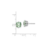 14k White Gold Stud Earrings with Cushion Cut Green Quartz in Four-Prong Setting