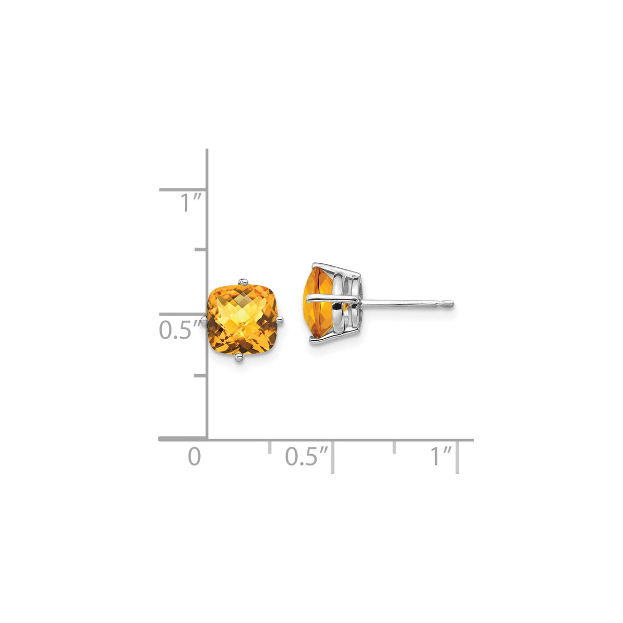 14k White Gold Citrine Stud Earrings, Cushion Cut Checkerboard, November Birthstone Jewelry