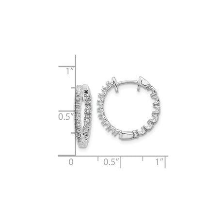 14k White Gold Diamond Hoop Earrings with Prong Set Stones, Classic Round Design for Women
