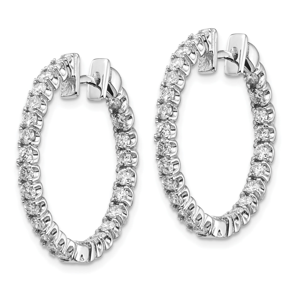14k White Gold Diamond Hoop Earrings with Round Cut Prong-Set Stones, Full Circle Design