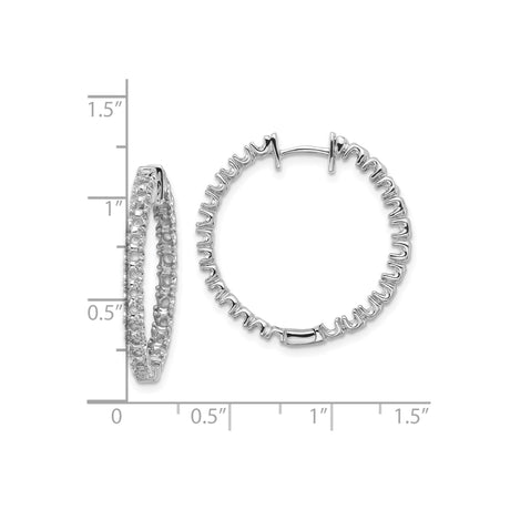 14k White Gold Diamond Hoop Earrings, Prong Set Round Hinged Design for Women