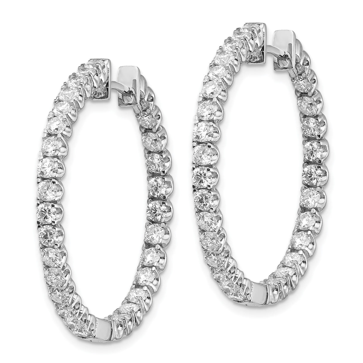 14k White Gold Hoop Earrings with Round-Cut Diamonds, Inside-Out Prong Setting Design