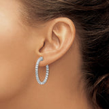 14k White Gold Hoop Earrings with Round-Cut Diamonds, Inside-Out Prong Setting Design