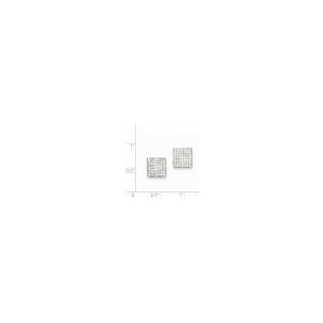 14k White Gold Diamond Stud Earrings, Square Grid Design, Minimalist Modern Style