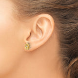 14k Yellow Gold Flower Stud Earrings with Diamond Center, Rose Design