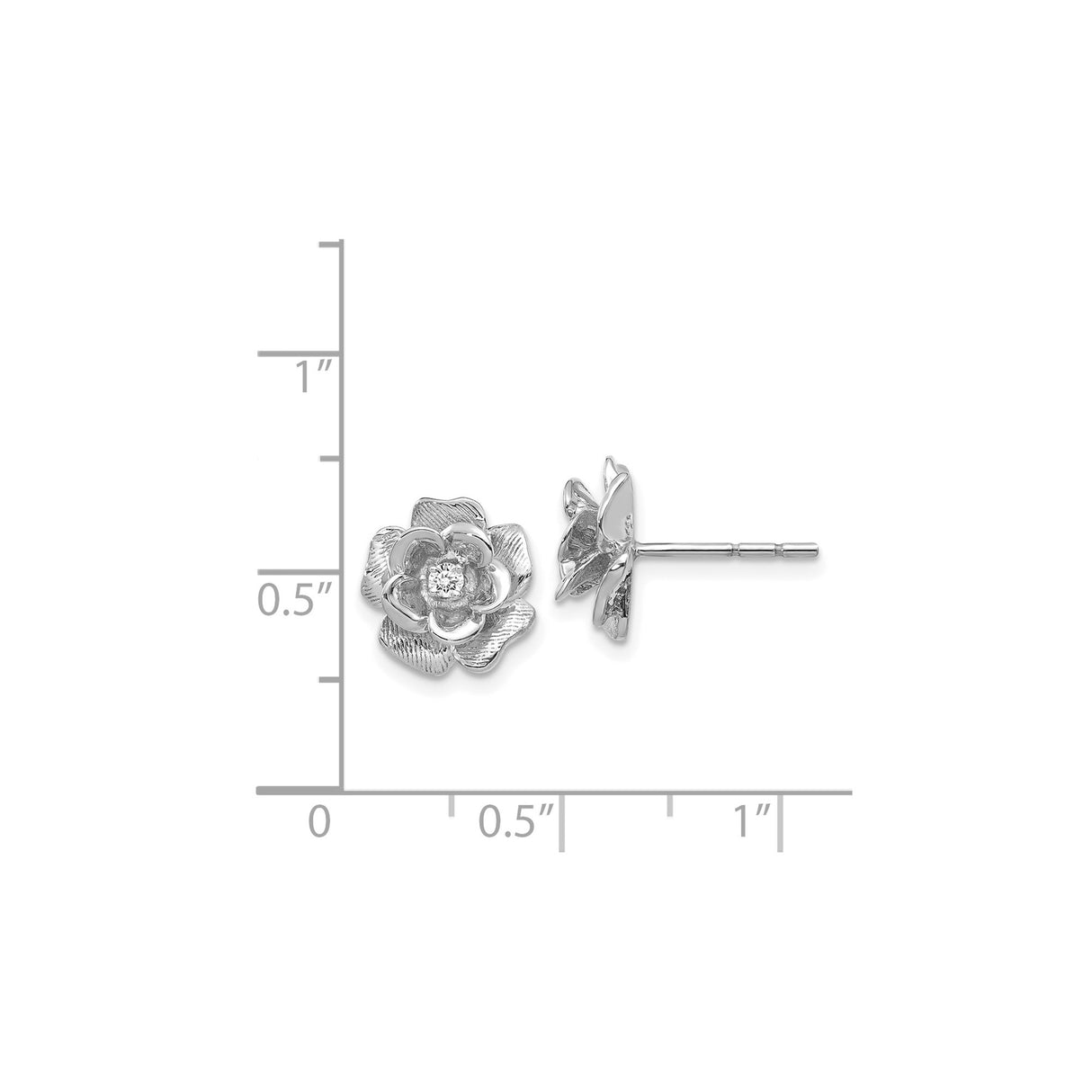 Sterling Silver Rose Stud Earrings with Diamond Center, Floral Design Jewelry for Women