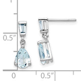 14k White Gold Dangle Earrings with Tapered Baguette and Pear-Shaped Aquamarine