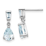 14k White Gold Dangle Earrings with Tapered Baguette and Pear-Shaped Aquamarine