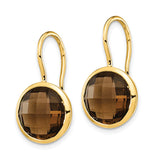 14k Yellow Gold Drop Earrings with Smoky Quartz in Bezel Setting, Dangle Earth Tone Design