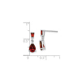 14k White Gold Dangle Earrings with Pear Shaped Garnet Drop and Baguette Accents