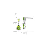 14k White Gold Dangle Earrings with Peridot Pear and Baguette Gemstones, August Birthstone Design