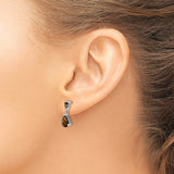 14k White Gold Dangle Earrings with Pear Shaped Smoky Quartz and Baguette Accents